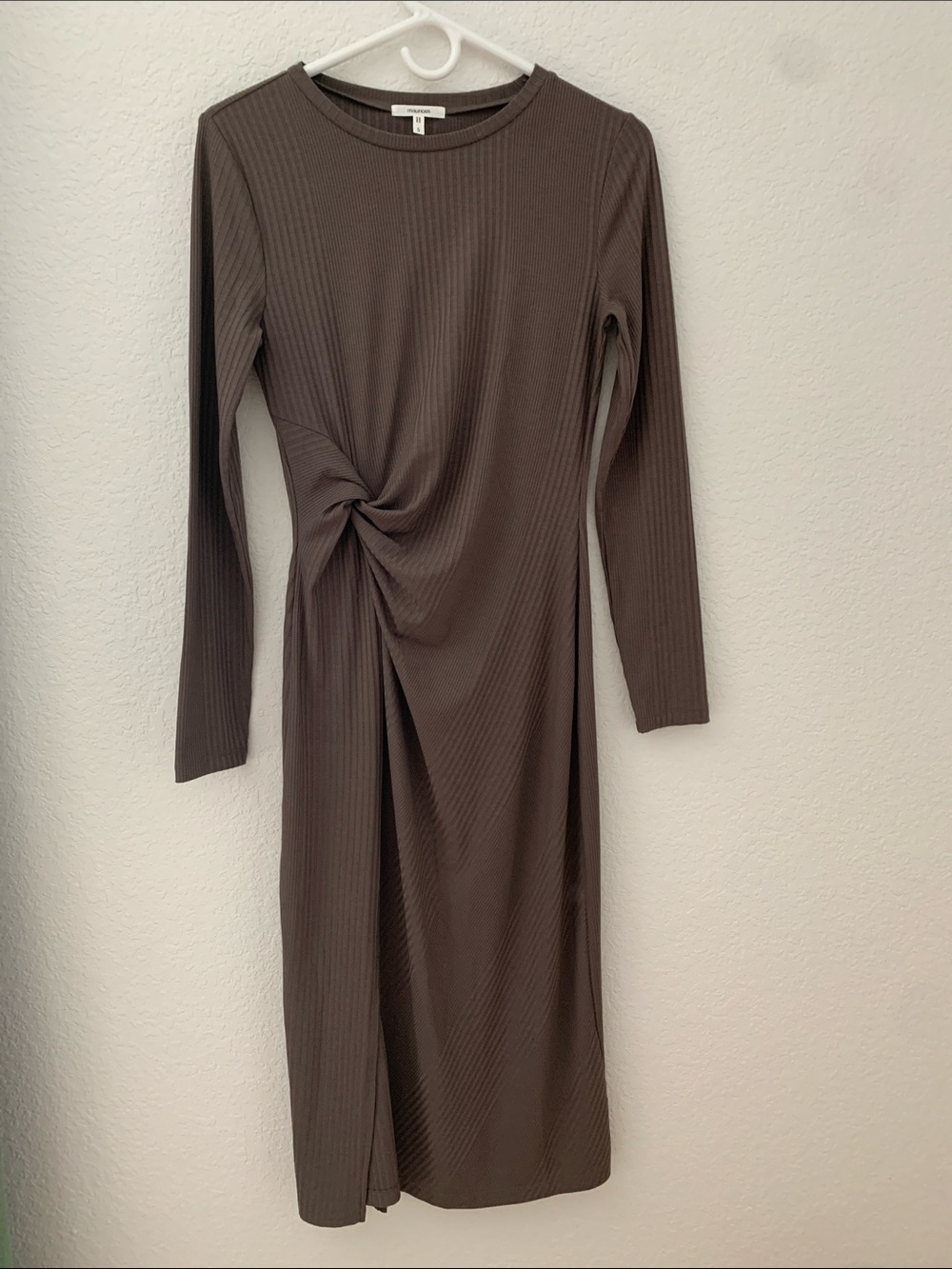 Maurices Ribbed Long-Sleeve Twist Midi Dress in Brown